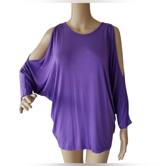 Ralph Lauren Women's Purple Viscose Jersey Knit
Cutout Cold Shoulder Top M - Picture 2 of 11